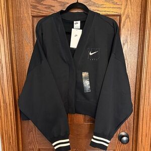 Nike Black Cardigan with Striped Cuffs Phoenix Fleece